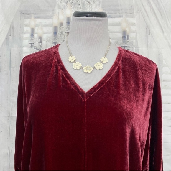 Eileen Fisher Deep Claret Burgundy Red Silk Dolman Sleeve Velvet Top Oversized - Picture 5 of 10